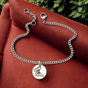 🆕 Butterfly on Fresh Water Shell Ankle Bracelet Stainless Steel